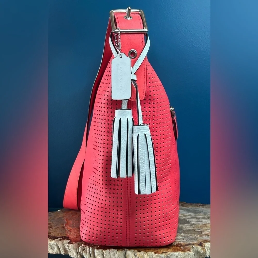Coach Legacy Perforated Watermelon Pink Leather Duffel 22762